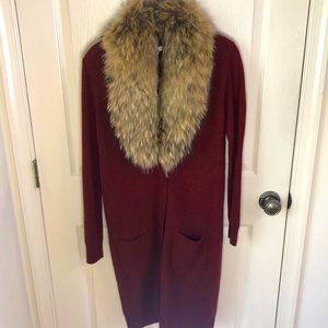 Minnie Rose Cashmere Cardigan with detachable Raccoon Collar